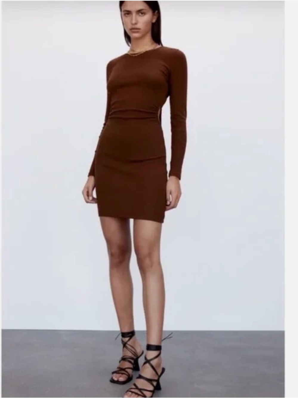 Zara Brown Cut-Out Knit Mini Dress